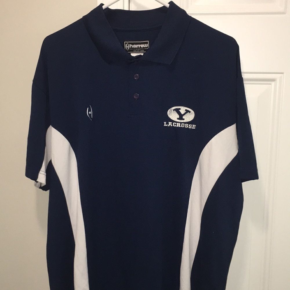 BYU Brigham Young University Team Lacrosse LAX Cougars Blue Polo Golf Shirt XL